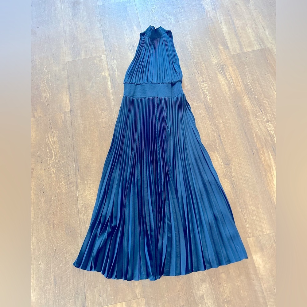 Marina - Navy Blue Pleated Maxi Dress – Size 8
